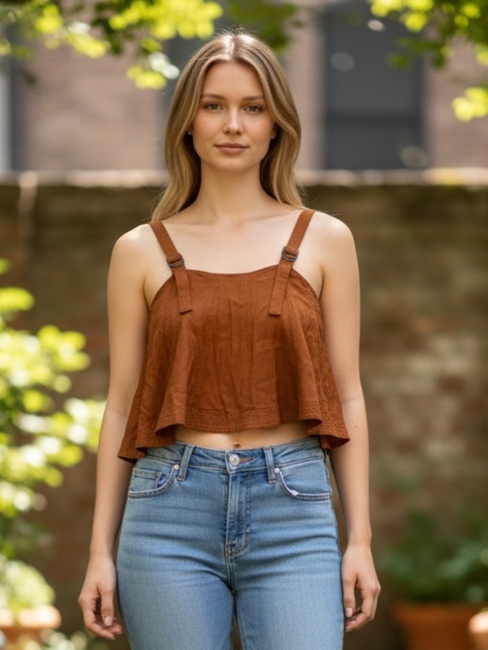 Anthropologie Rust Cropped Tank Top with Adjustable Straps Sz S